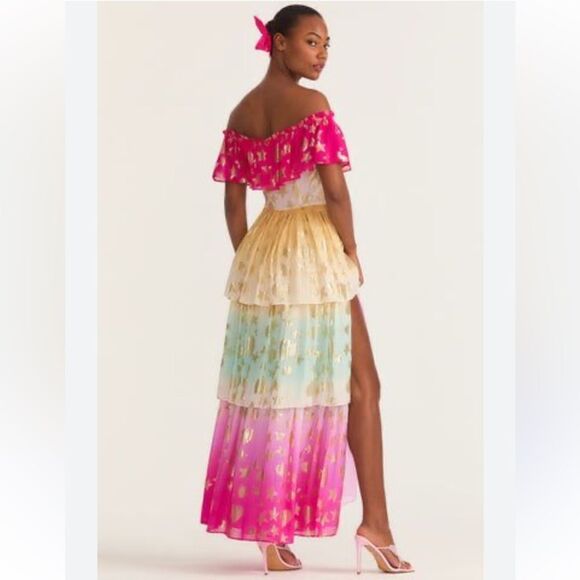 NWT LoveShackFancy VYNNE Maxi off shoulder DRESS SURFER FUSCHIA LIGHT Size: 8 - Picture 7 of 16